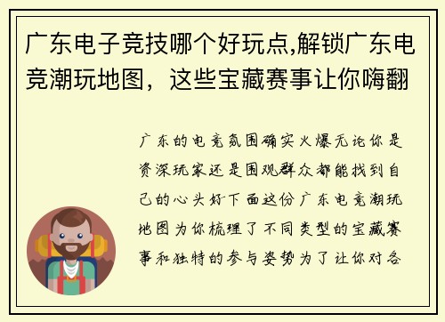 广东电子竞技哪个好玩点,解锁广东电竞潮玩地图，这些宝藏赛事让你嗨翻天